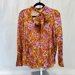 Smythe Rust and Metallic Gold Tie Neck Blouse